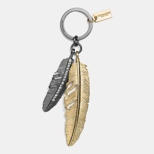 COACH GOLD GUNMETAL FEATHERS KEYRING CHARM 63371